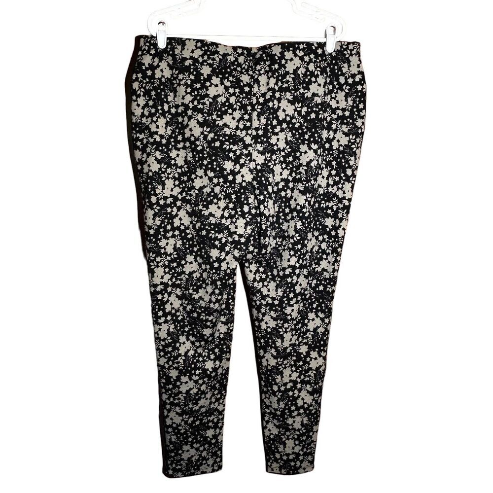 NINA LEONARD Black Floral Pull On Pants Tapered Leg Leggings Stretch Size 1X - Picture 4 of 10